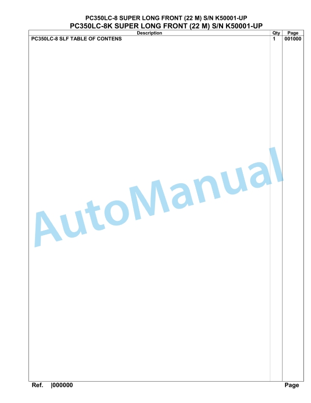 Komatsu PC350LC-8 Super Long Front 22M Hydraulic Excavator Parts Manual K50001-UP
