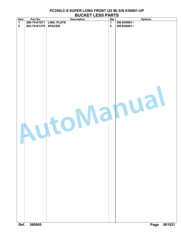 Komatsu PC350LC-8 Super Long Front 22M Hydraulic Excavator Parts Manual K50001-UP-5