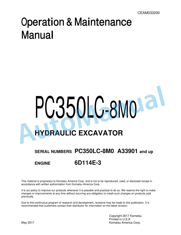 Komatsu PC350LC-8M0 Hydraulic Excavator Operation and Maintenance Manual CEAM033200