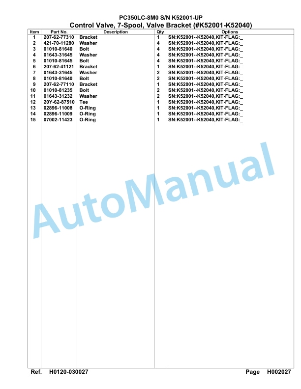 Komatsu PC350LC-8M0 Hydraulic Excavator Parts Manual PC00038U-2