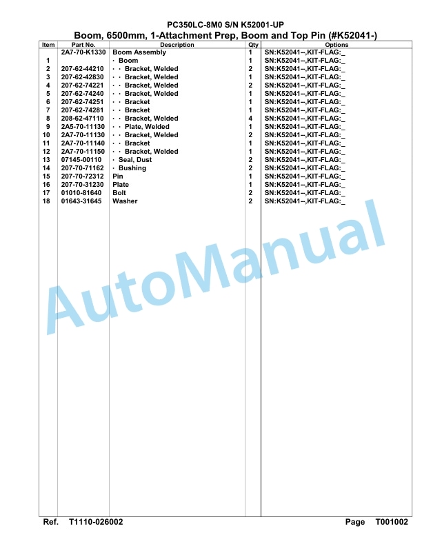 Komatsu PC350LC-8M0 Hydraulic Excavator Parts Manual PC00038U-5