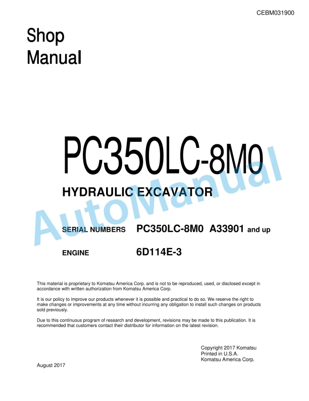 Komatsu PC350LC-8M0 Hydraulic Excavator Shop Manual CEBM031900