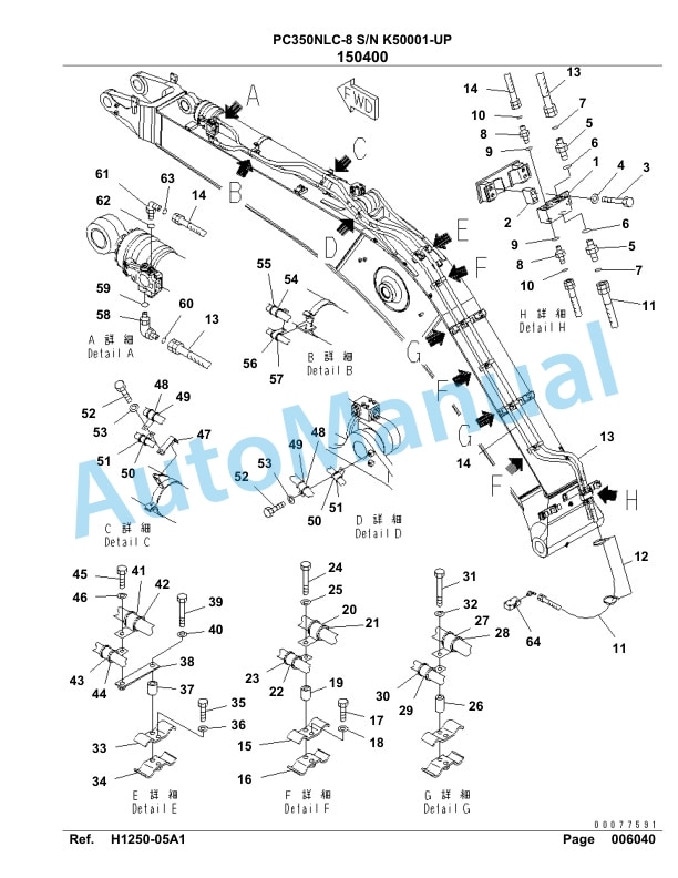 Komatsu PC350NLC-8 Hydraulic Excavator Parts Manual SAA6D1OU-2