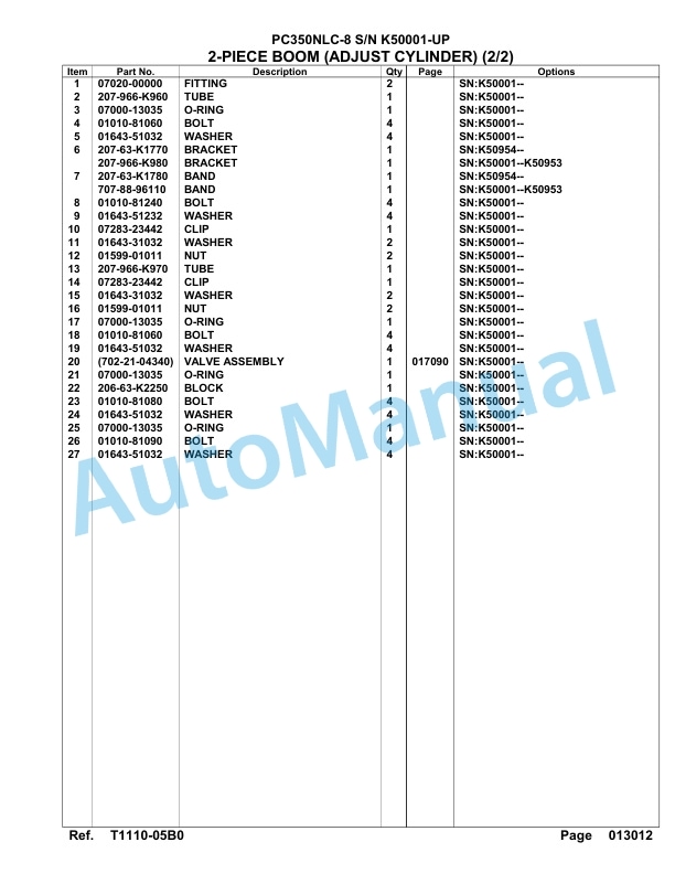 Komatsu PC350NLC-8 Hydraulic Excavator Parts Manual SAA6D1OU-4