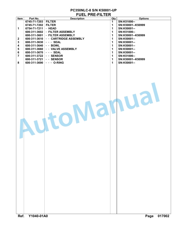 Komatsu PC350NLC-8 Hydraulic Excavator Parts Manual SAA6D1OU-5