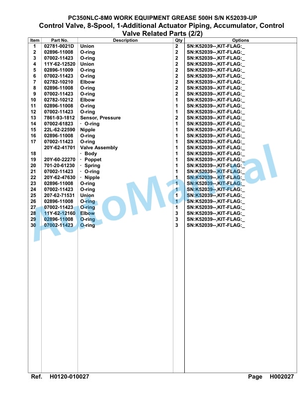 Komatsu PC350NLC-8M0 Work Equipment Grease Hydraulic Excavator Parts Manual PC00084U-2