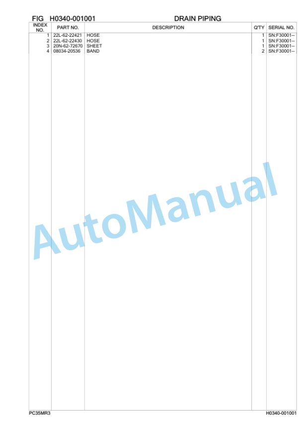 Komatsu PC35MR-3 Hydraulic Excavator Parts Manual F30001-2