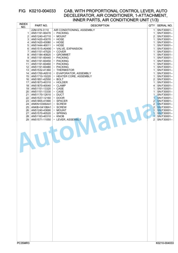 Komatsu PC35MR-3 Hydraulic Excavator Parts Manual F30001-3