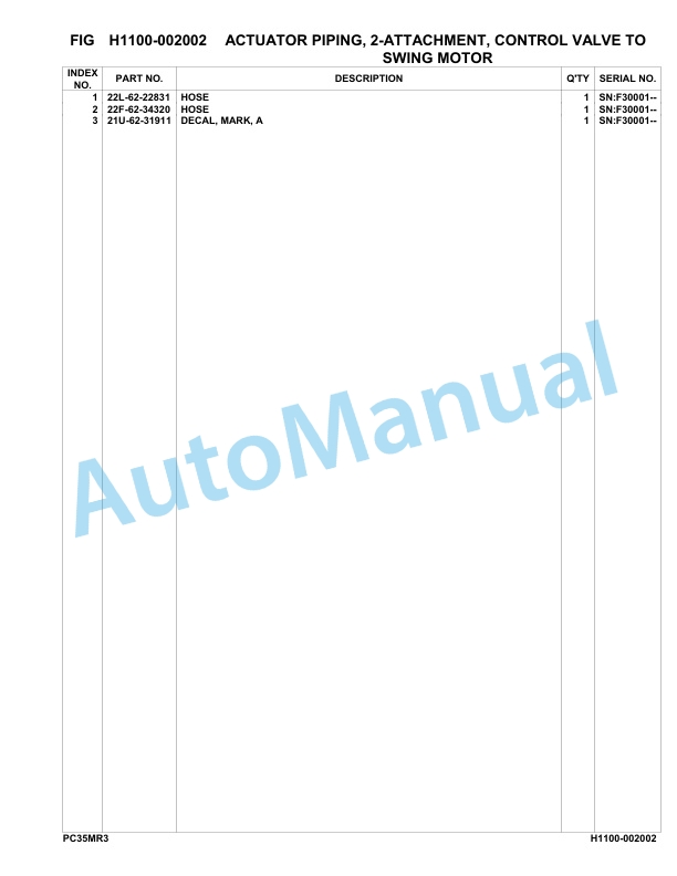 Komatsu PC35MR-3 Hydraulic Excavator Parts Manual F30001-UP-2
