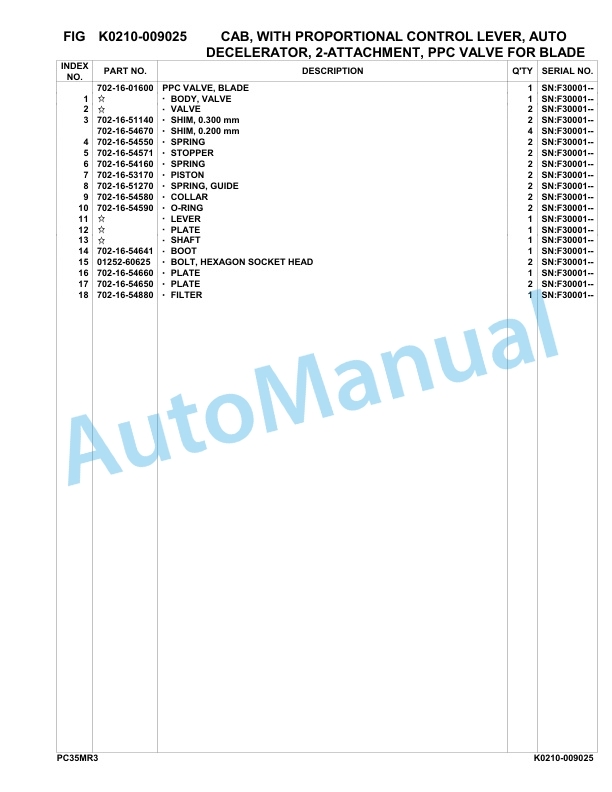 Komatsu PC35MR-3 Hydraulic Excavator Parts Manual F30001-UP-4