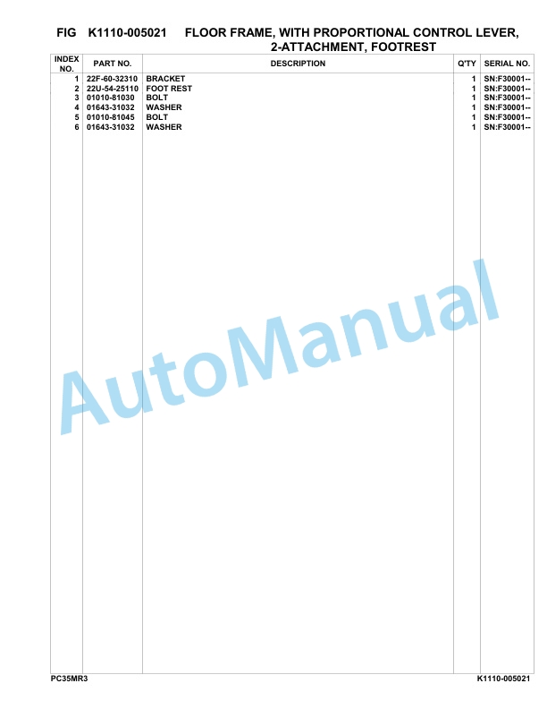 Komatsu PC35MR-3 Hydraulic Excavator Parts Manual F30001-UP-5