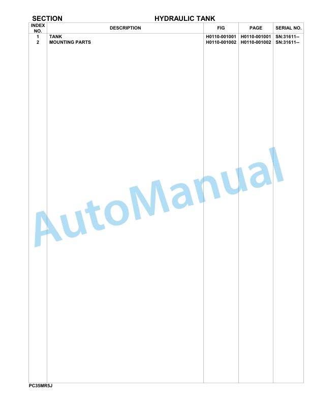 Komatsu PC35MR-5 JPN Hydraulic Excavator Parts Manual 31611-up-2