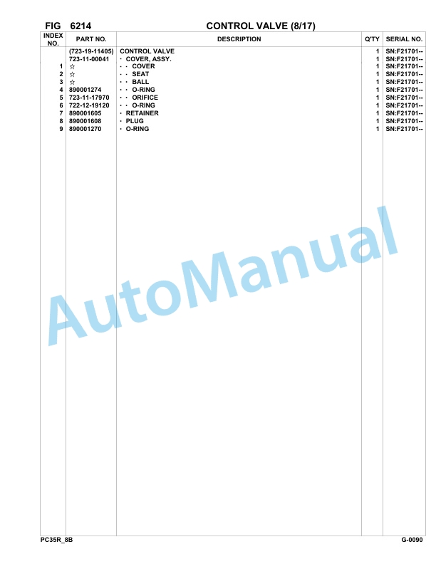 Komatsu PC35R-8 Hydraulic Excavator Parts Manual F21701-Up-4