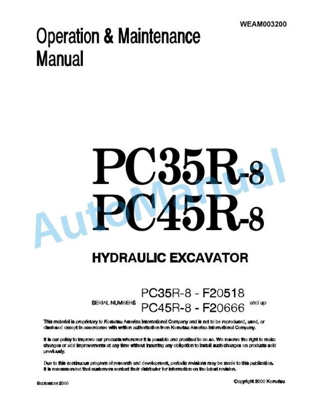 Komatsu PC35R-8, PC45R-8 Hydraulic Excavator Operation and Maintenance Manual WEAM003200