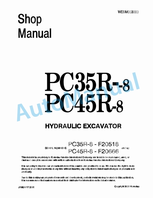 Komatsu PC35R-8, PC45R-8 Hydraulic Excavator Shop Manual WEBM003000