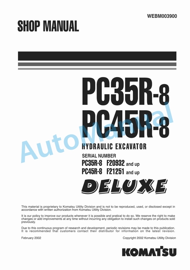 Komatsu PC35R-8, PC45R-8 Hydraulic Excavator Shop Manual WEBM003900