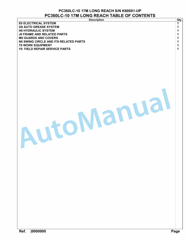 Komatsu PC360LC-10 17M Long Reach Hydraulic Excavator Parts Manual K60001-UP
