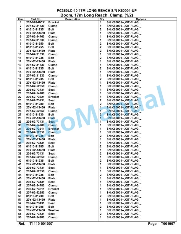Komatsu PC360LC-10 17M Long Reach Hydraulic Excavator Parts Manual K60001-UP-4