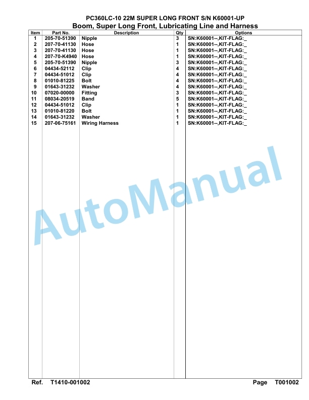 Komatsu PC360LC-10 22M Super Long Front Hydraulic Excavator Parts Manual K60001-UP-4
