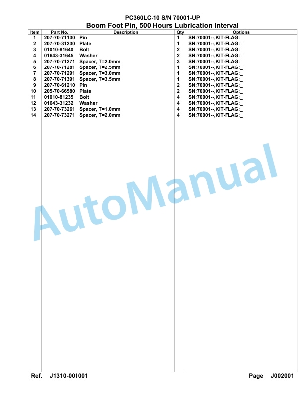 Komatsu PC360LC-10 Hydraulic Excavator Parts Manual 70001-UP-3