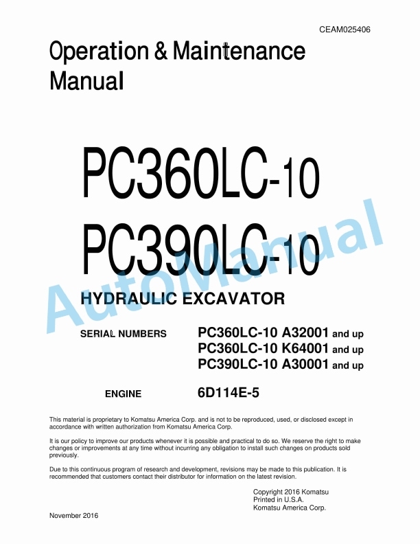 Komatsu PC360LC-10, PC390LC-10 Hydraulic Excavator Operation and Maintenance Manual CEAM025406
