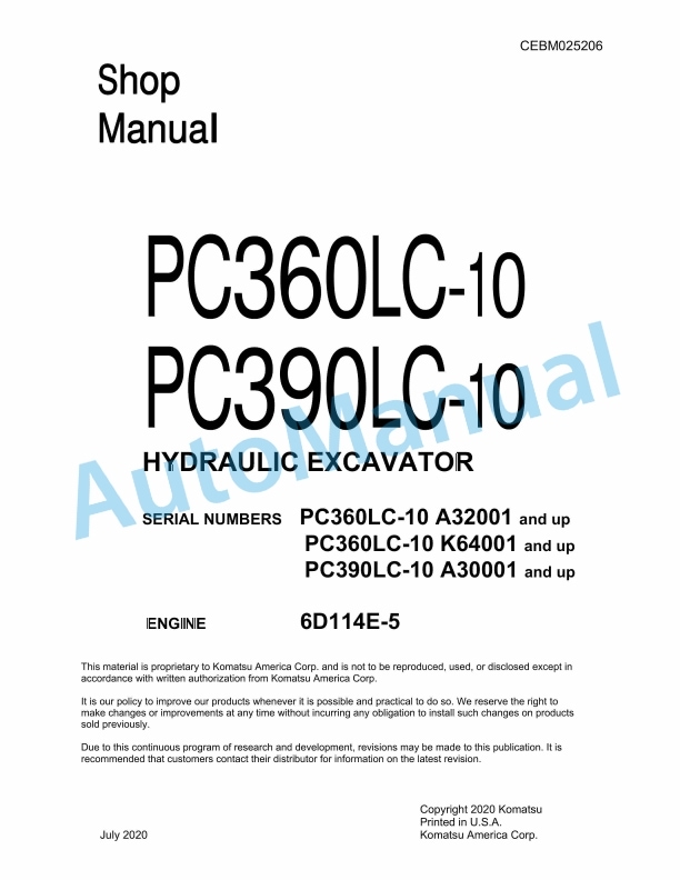 Komatsu PC360LC-10, PC390LC-10 Hydraulic Excavator Shop Manual CEBM025206