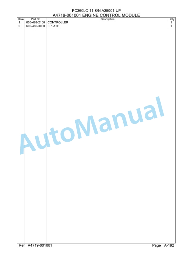 Komatsu PC360LC-11 Hydraulic Excavator Parts Manual A35001-2