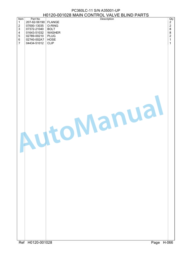 Komatsu PC360LC-11 Hydraulic Excavator Parts Manual A35001-3