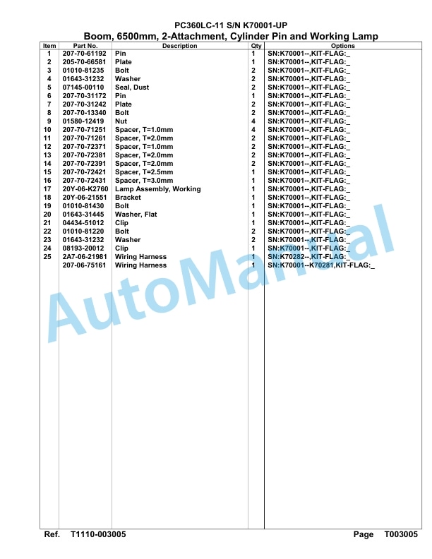 Komatsu PC360LC-11 Hydraulic Excavator Parts Manual PC00020U-5