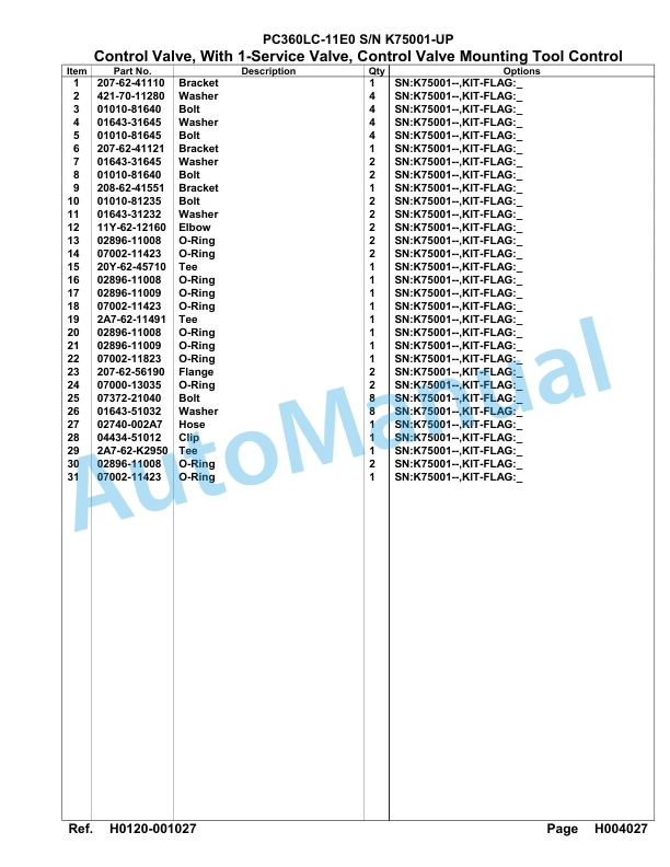 Komatsu PC360LC-11E0 Hydraulic Excavator Parts Manual PC00065U-3