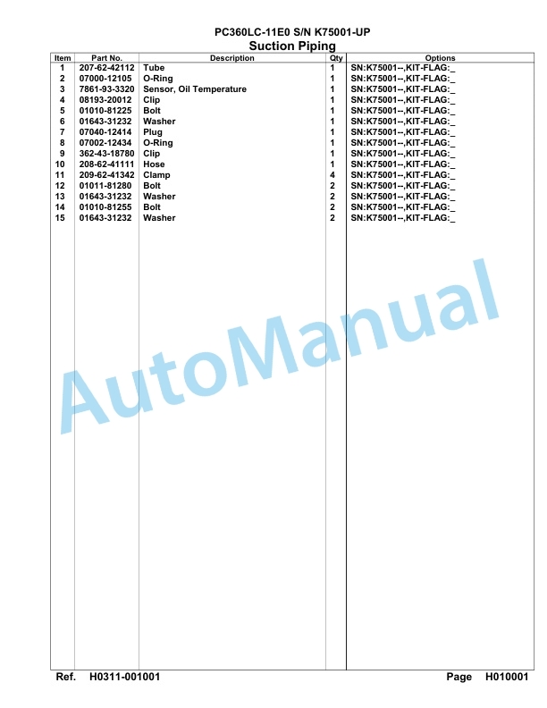 Komatsu PC360LC-11E0 Hydraulic Excavator Parts Manual PC00065U-4