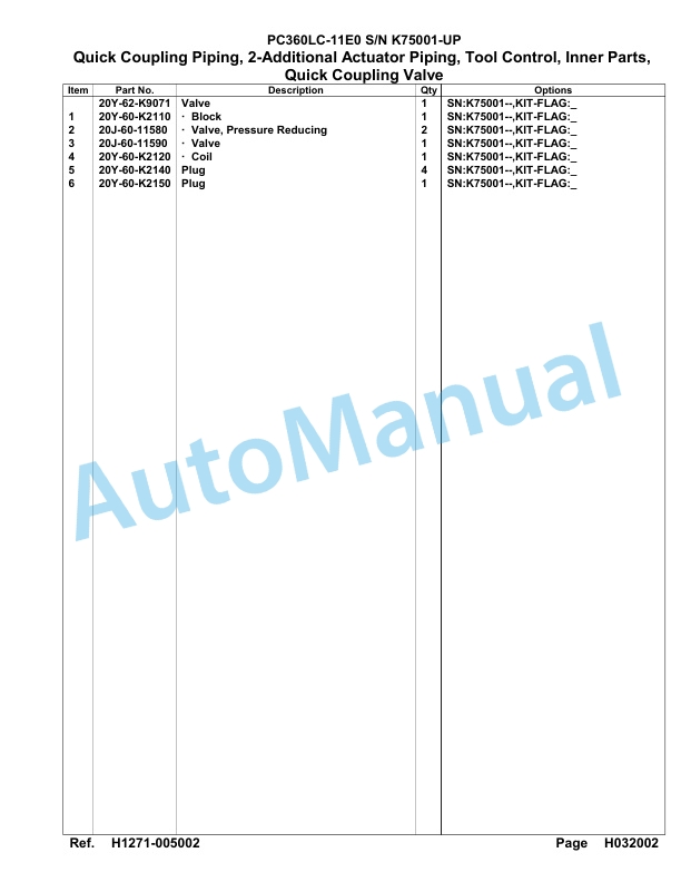 Komatsu PC360LC-11E0 Hydraulic Excavator Parts Manual PC00065U-5