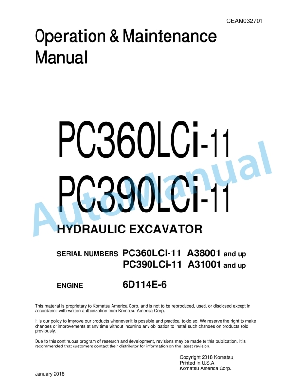 Komatsu PC360LCi-11, PC390LCi-11 Hydraulic Excavator Operation and Maintenance Manual CEAM032701