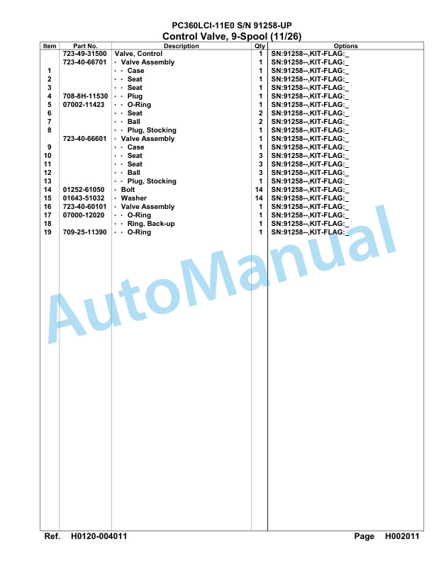 Komatsu PC360LCI-11E0 Hydraulic Excavator Parts Manual PC00092U-2