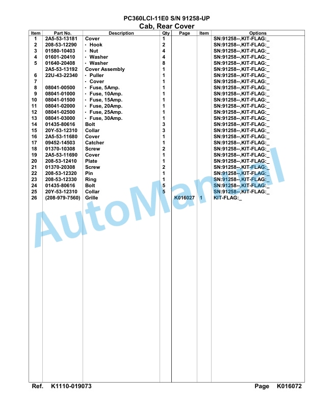 Komatsu PC360LCI-11E0 Hydraulic Excavator Parts Manual PC00092U-4
