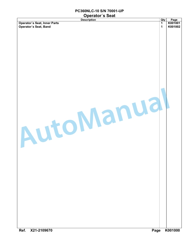 Komatsu PC360NLC-10 Hydraulic Excavator Parts Manual 70001-UP-3