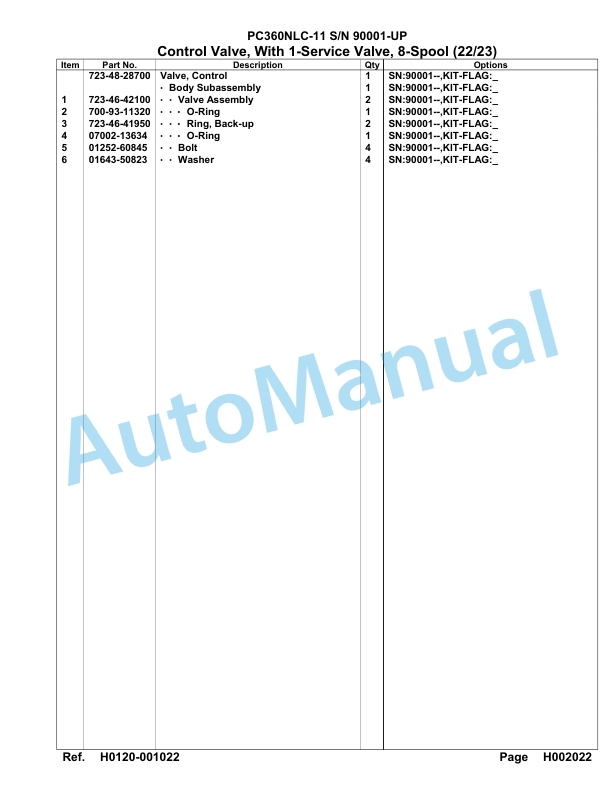 Komatsu PC360NLC-11 Hydraulic Excavator Parts Manual 90001-UP-2