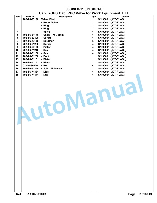 Komatsu PC360NLC-11 Hydraulic Excavator Parts Manual 90001-UP-4