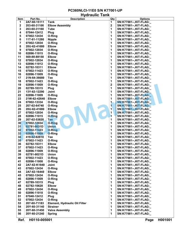 Komatsu PC360NLCI-11E0 Hydraulic Excavator Parts Manual PC00095U-2