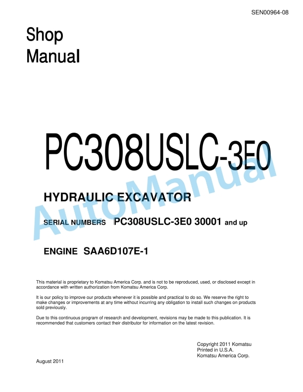 Komatsu PC380USLC-3E0 Hydraulic Excavator Shop Manual SEN00964-08