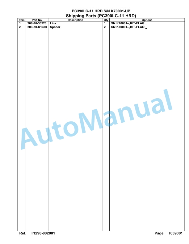 Komatsu PC390LC-11 HRD Hydraulic Excavator Parts Manual PC00020U-5