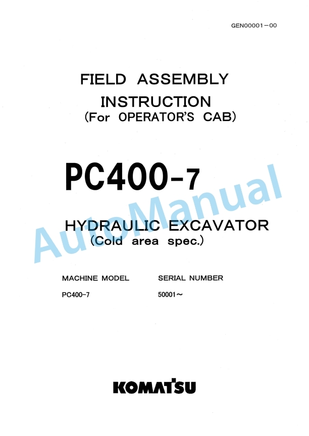 Komatsu PC400-7 Hydraulic Excavator Field Assembly Instruction GEN00001-00
