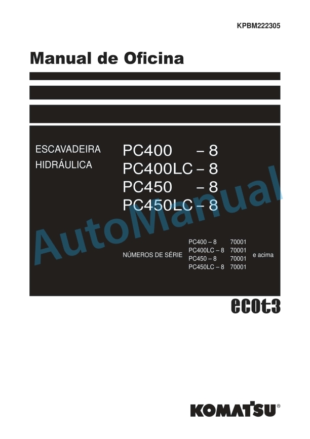 Komatsu PC400-8, PC400LC-8, PC450-8, PC450LC-8 Hydraulic Excavator Shop Manual KPBM222305