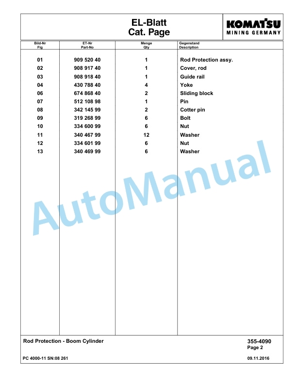 Komatsu PC4000-11 Hydraulic Excavator Parts Manual G08261-2
