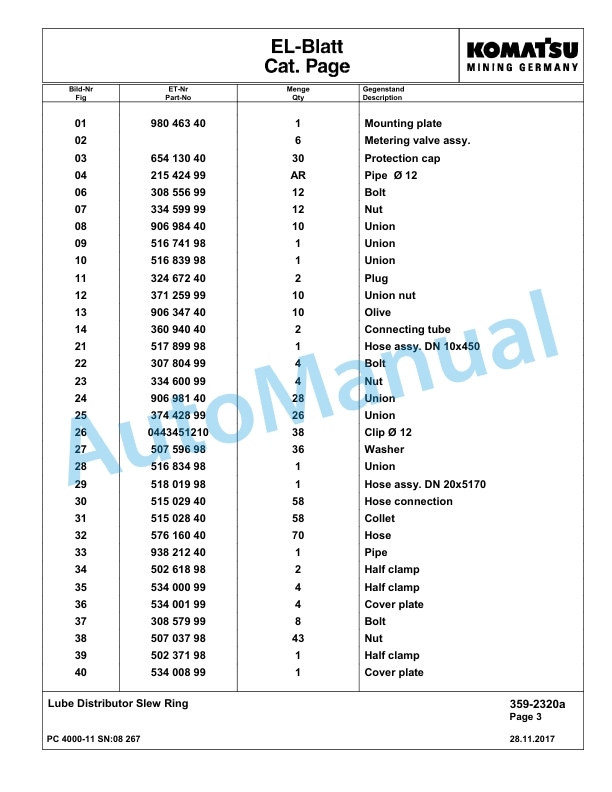 Komatsu PC4000-11 Hydraulic Excavator Parts Manual G08267-4