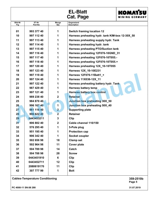 Komatsu PC4000-11 Hydraulic Excavator Parts Manual G08288-4