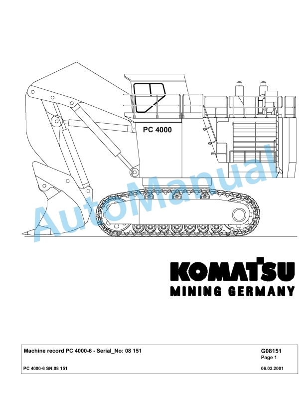 Komatsu PC4000-6 Hydraulic Excavator Parts Manual G08151