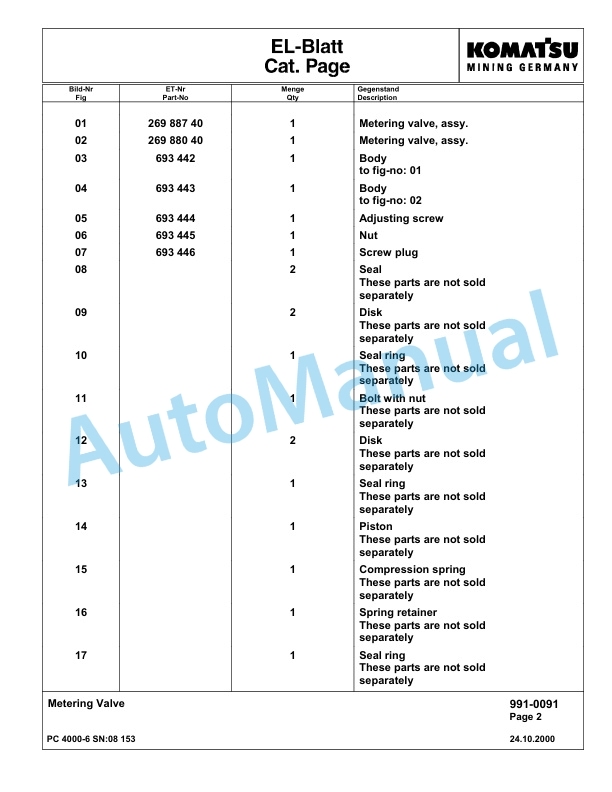 Komatsu PC4000-6 Hydraulic Excavator Parts Manual G08153-5