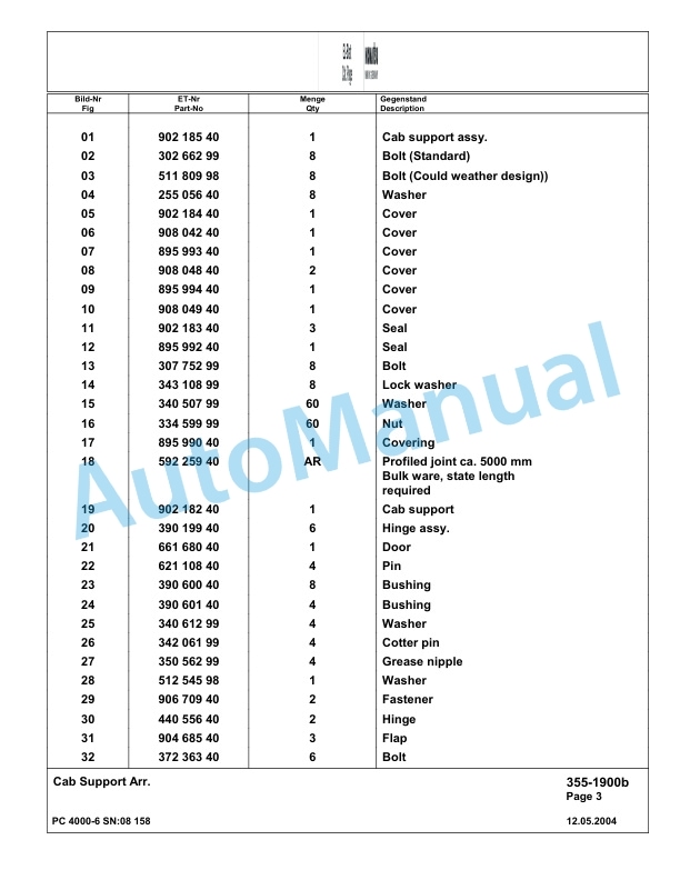 Komatsu PC4000-6 Hydraulic Excavator Parts Manual G08158-3