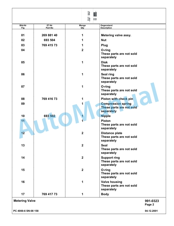 Komatsu PC4000-6 Hydraulic Excavator Parts Manual G08158-5